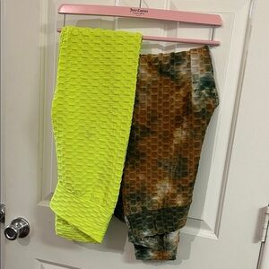 2 Women  Bubble Leggings - Bright Yellow and Camouflage
